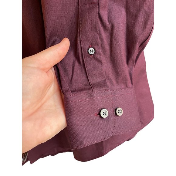 Kenneth Cole AWEARNESS Men’s Shirt Size 19 36/37 Non-Iron Slim Fit Burgundy Red - Picture 7 of 8
